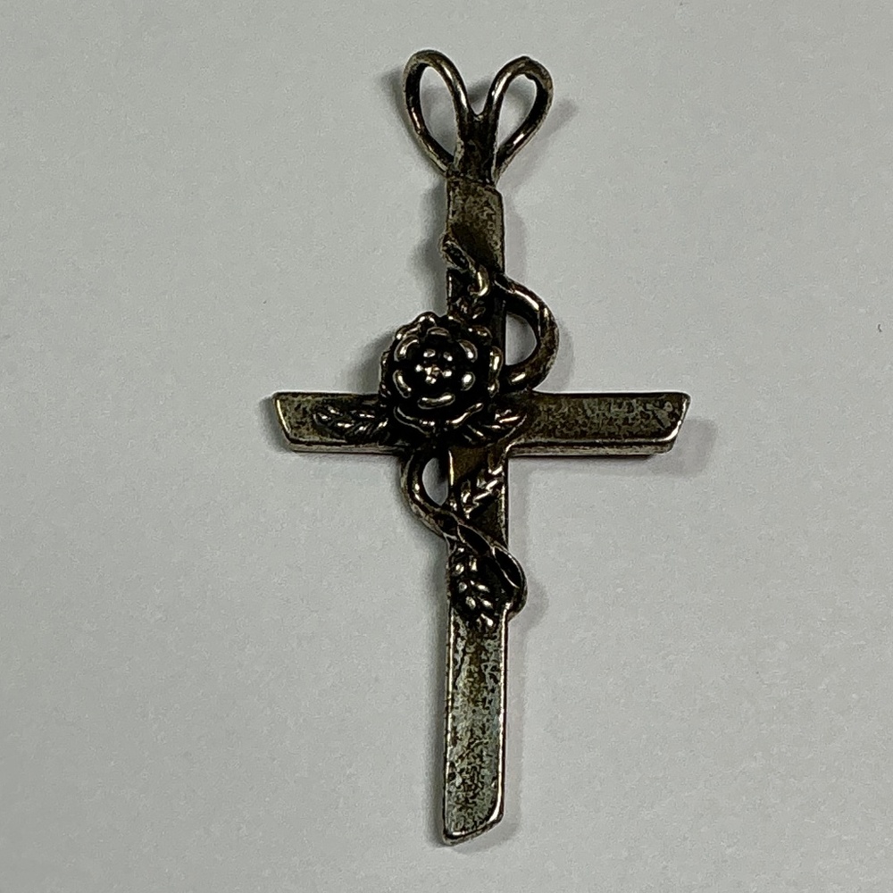 Vintage Sterling Silver TED OTT Floral Cross. 1.5 inches long